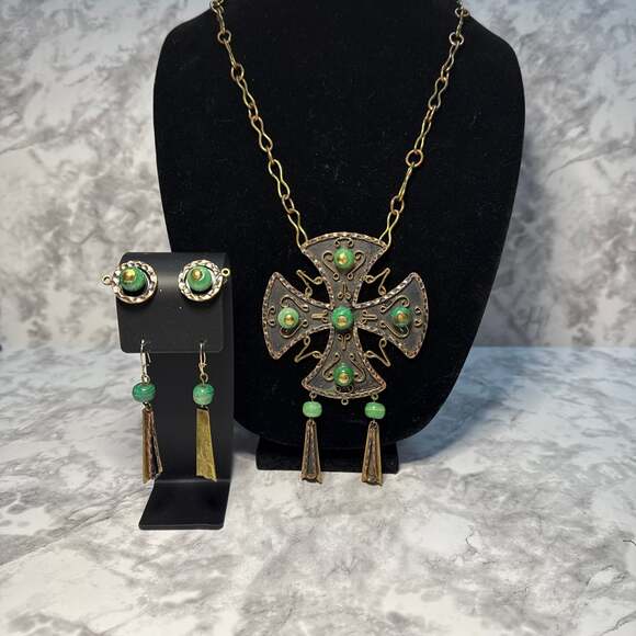 Casa Maya Jewelry - Vintage Casa Maya Mexico Mixed Metal Copper and Brass Maltese Cross Set